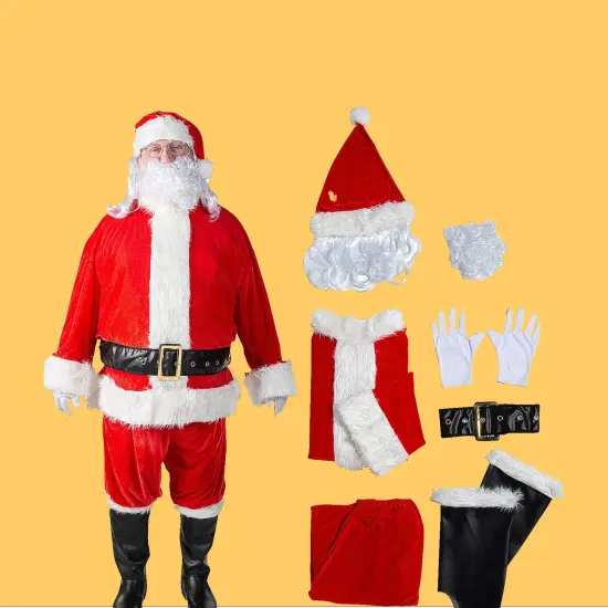 Plus Size Mens Santa Suit Velour Jacket, Pants, Hat, Beard and Belt Set {2}