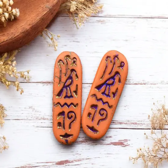 *6* 25x10mm Matte Opaque Orange Rainbow Metallic Egyptian Cartouche Oval Beads {3}