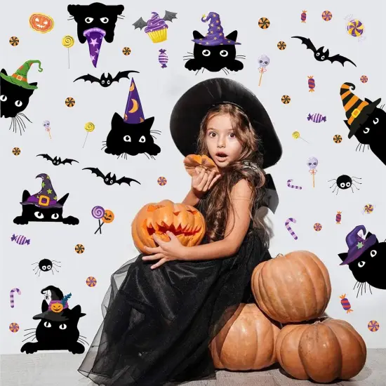 Halloween Window Cling Stickers Funny Cat Decals Double-Sided {4}
