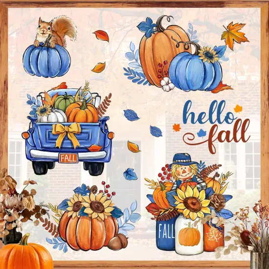 Hello Fall Blue Pumpkin Window Clings 4 Sheets - Fall Pumpkin {2}