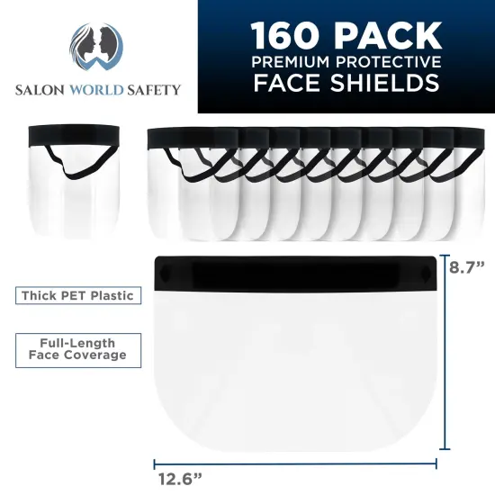 Face Shields - Case of 40 Packs (160 Black Shields) - Ultra Clear Protective Full Face Shields to Protect Eyes, Nose and Mouth - Anti-Fog PET Plastic {2}