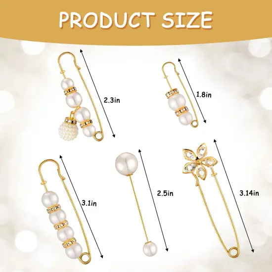 15 Pieces Sweater Clips for Cardigans Heavy Duty Safety Pins Fancy Safety Pins Faux Pearl Brooch Pin Dress Clip Hat Shawl Clips Decorative Pins for Cardigans Women Girls Dressing Cloth Accessories {3}