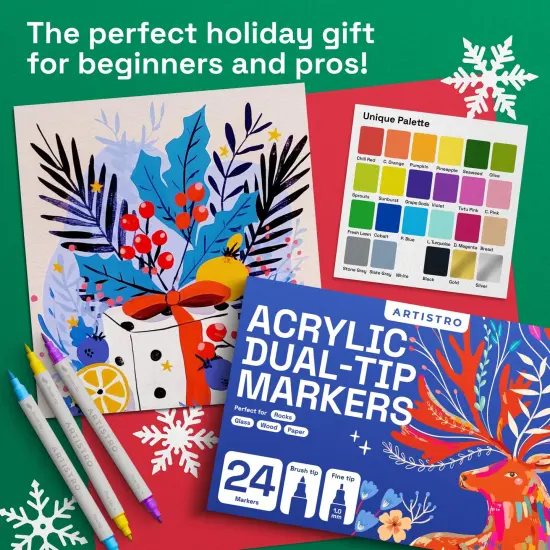 ARTISTRO Dual Tip Acrylic Paint Markers - Easy for All Ages & Levels Acrylic Paint Pens for Fabric, Rocks, Paper, Wood, Canvas, Glass, DIY (Dual Tip Brush + Fine, 24) {4}