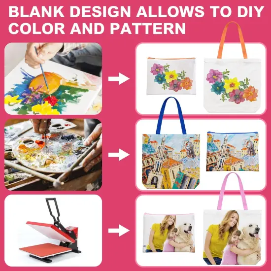10 Pack Sublimation Blanks Canvas Tote bag, Reusable Large Grocery Bags DIY Heat Transfer Cosmetic Makeup Bags Shopping Bags with Customized Color for DIY, Advertising, Christmas Craft Present {2}