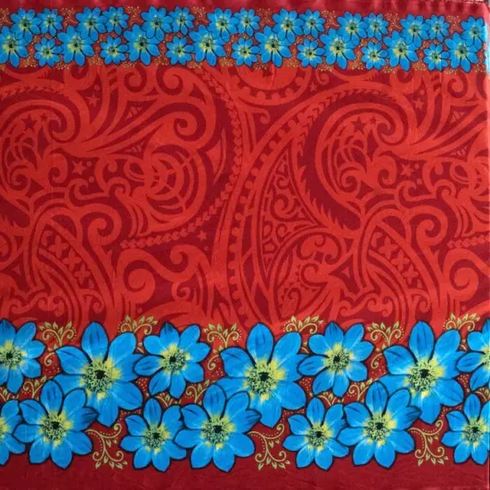 1 Yard Traditional Polynesian Tattoo Daisy Double Border Fabric, Peach Skin Polyester 44/45" Width Purple {6}