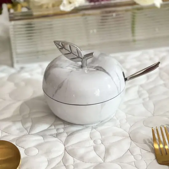 White Marble Honey Dish Silver {3}