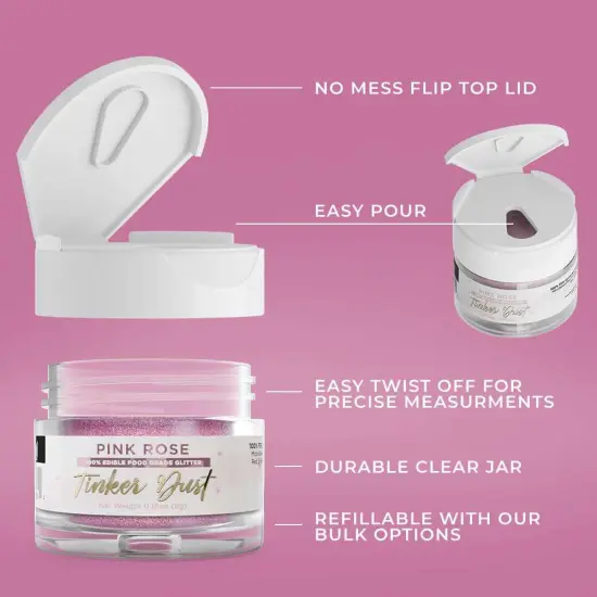 Bakell - Pink Rose Tinker Dust Edible Glitter (5g, 1x Jar) for Food, Desserts, and Beverages! {6}