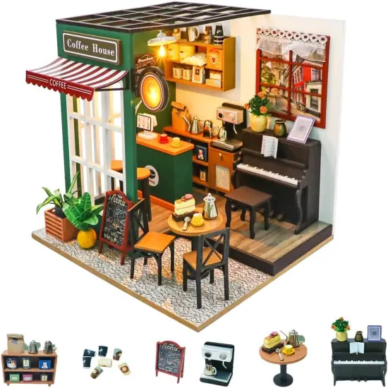 Miniature Wizardi Roombox Kit - Coffee Shop Dollhouse Kit {1}