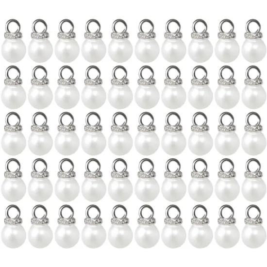 Wrapables Round 10mm Round No Holes Faux Pearls, Imitation Pearls for Jewelry Making (Set of 50), Silver White {1}