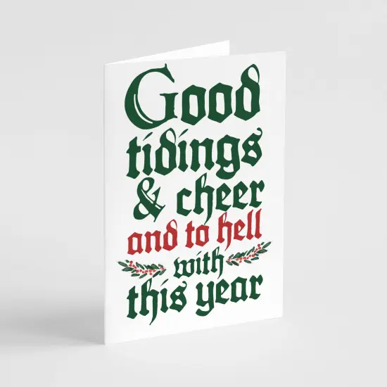 Funny Holiday Greeting Cards Boxed Set – 24 Modern Christmas Notecards Featuring "Good Tidings & Cheer" Design, Quirky and Festive Bulk Pack with Envelopes {1}