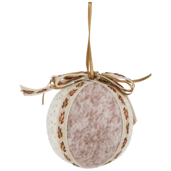 Northlight Embroidered Leaves Fuzzy Christmas Ball Ornaments - 3" - Mauve - Set of 6 Ivory {6}