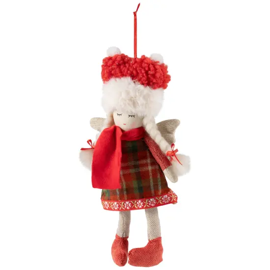 Northlight Plaid Angel Girl with Braided Pigtails Christmas Ornament - 8.5" - Red and Cream {5}