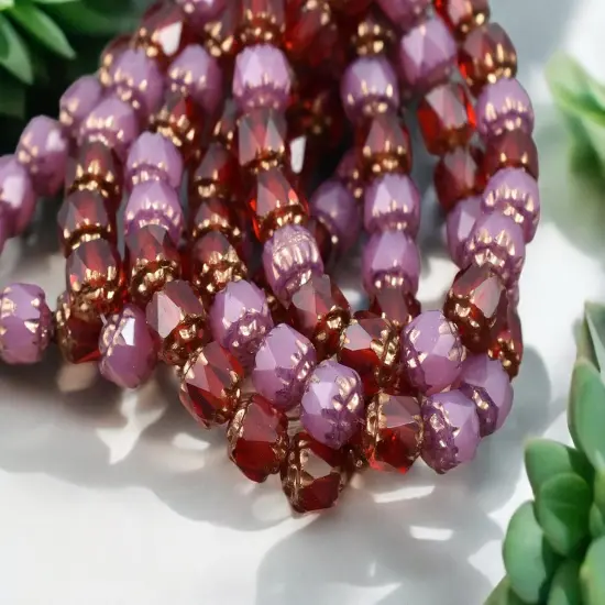 *20* 6mm Bronze Washed Mixed Pink Opal and Ruby Red Fire Polished Cathedral Beads {4}