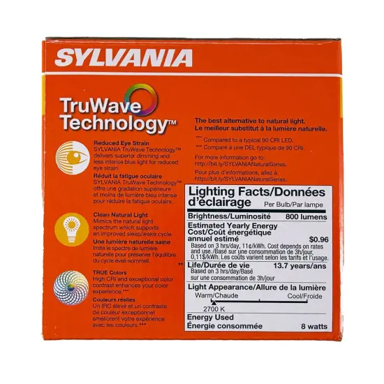 6Pk - Sylvania TruWave 8W A19 LED Soft White 2700K Dimmable Bulb - 60w Equiv. {4}