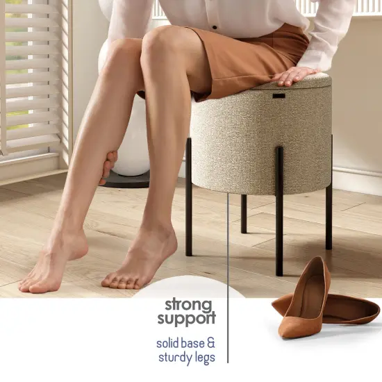 StorageBud Round Ottoman with Storage Beige {5}