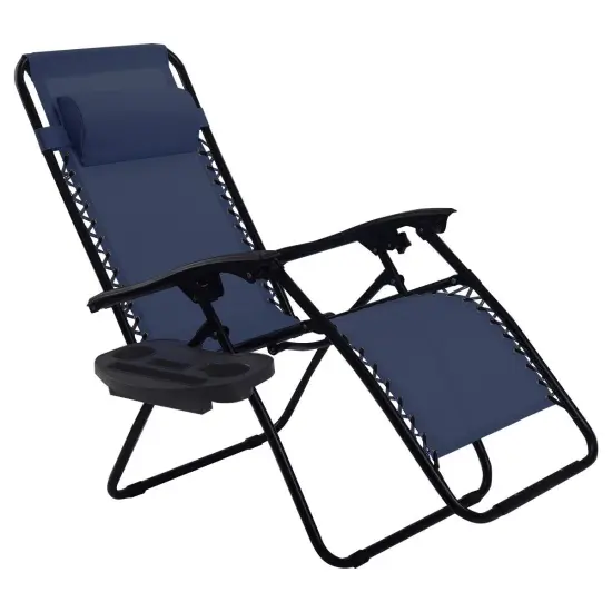 Outdoor Folding Zero Gravity Reclining Lounge Chair with Utility Tray Light Blue {10}