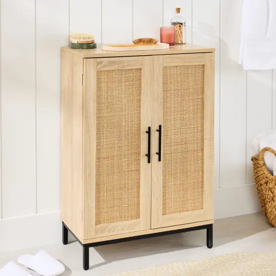 Best Choice Products 2-Door Natural Rattan 34 x 24in Storage Cabinet for Bathroom, Living, Dining w/ Adjustable Shelves {6}