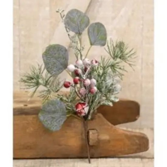 16&rdquo;High Snowy Holiday Red Berry and Bell Pick with Brown Paper-Wrapped Stem {2}