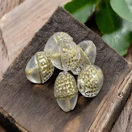 *8* 10x12mm Gold Washed Crystal AB Acorn Oval Beads {2}