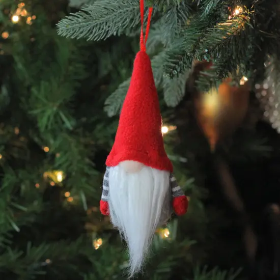 Northlight Tiny Striped Santa Gnome with Plush Hat Christmas Ornament - 6" - Gray and Red {4}