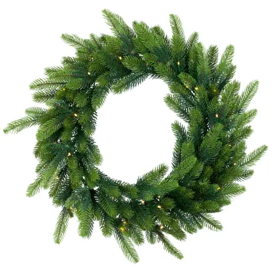 Northlight Real Touch&trade; B/O Pre-Lit Noble Fir Christmas Wreath - 24" - Warm White LED Green {3}