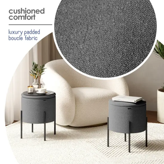 StorageBud Round Ottoman with Storage Gray {3}