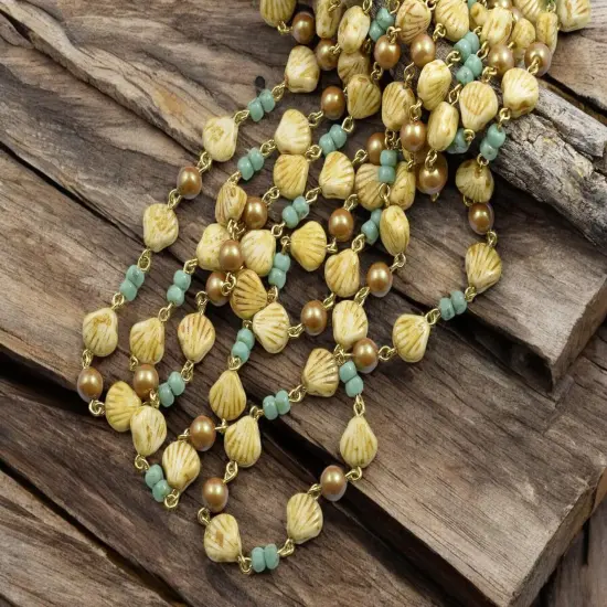 Alabaster Travertine Sea Shell Beaded Chain - Sold by the foot {1}