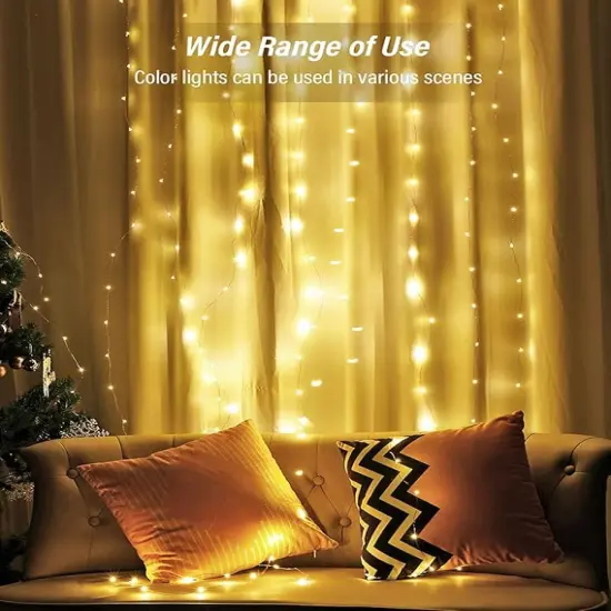 300 LED Curtain Lights copper wire Warm White {2}