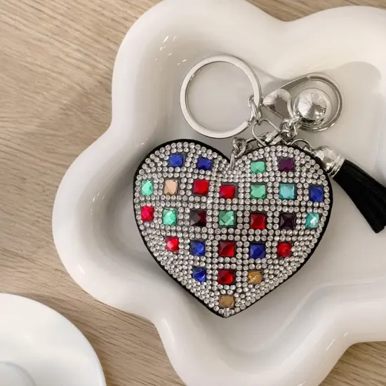 Wrapables Crystal Bling Key Chain Keyring with Tassel Car Purse Handbag Pendant, Rainbow Heart {6}