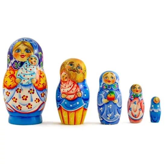 Set of 5 Newborn Baby Wooden Nesting Dolls Matryoshka 6.5 Inches {1}