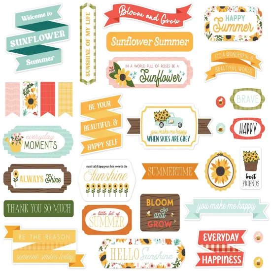 Carta Bella Cardstock Ephemera 33/Pkg-Titles & Phrases, Sunflower Summer {3}