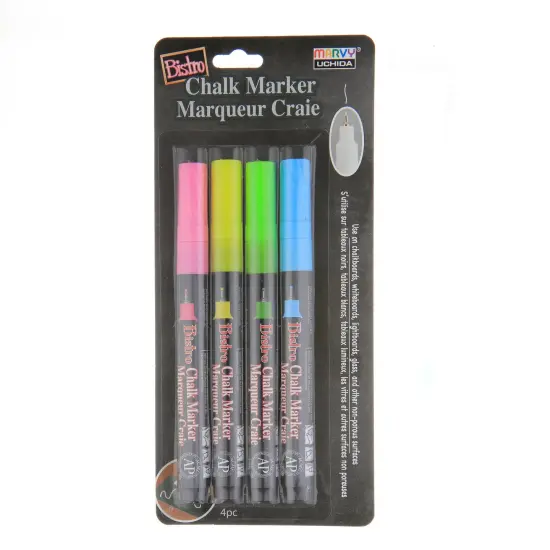 Bistro Chalk Markers, Extra Fine Tip 4-Color Set, Fluorescent Pink, Blue, Green, Yellow {1}