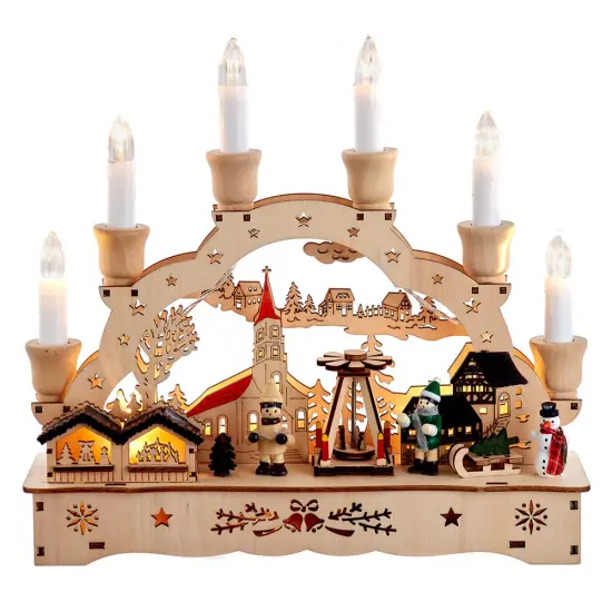 Kurt Adler 10.25-Inch Wooden LED Light-Up Musical/Motion Christmas Village {1}