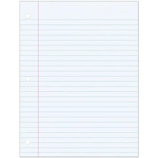 Filler Paper, White, 3-Hole Punched, Red Margin, 3/8" Ruled, 8" x 10.5", 200 Sheets {1}