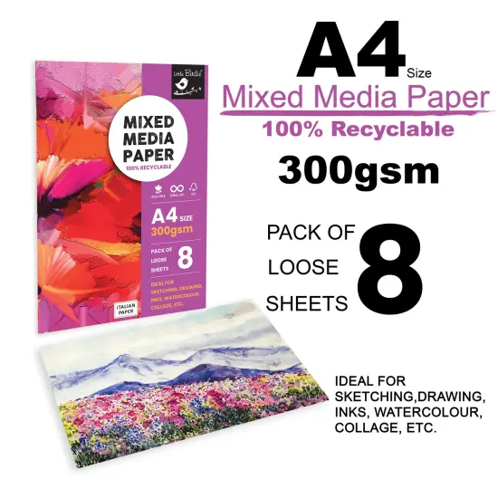 Little Birdie Mixed Media A4 Paper 300gsm-8 Sheets {4}