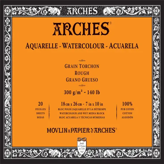 Arches Aquarelle Rough Watercolor Block 7"X10"- 140lb, 20 Sheets {1}