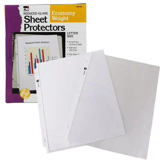 Sheet Protectors, Top Loading with Binder Holes, 2 Mils Economy Weight, Non-Glare, Letter Size, Clear, Pack of 50 {1}