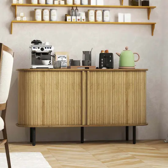 Costway 47" Sideboard Buffet Cabinet with Sliding Tambour Doors Adjustable Shelves Oak {9}