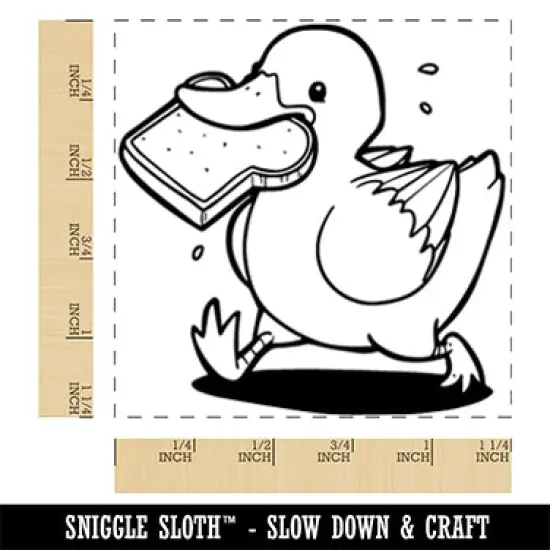 Happy Duck with Sliced Bread Square Rubber Stamp for Stamping Crafting {1}