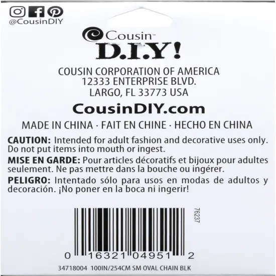 CousinDIY Jewelry Basics Metal Chain 100"-Black Small Oval {2}