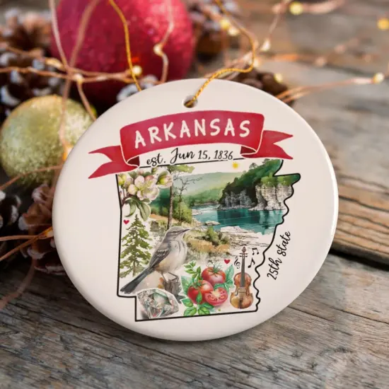 Artistic Arkansas State Themes and Landmarks Christmas Ornament {2}