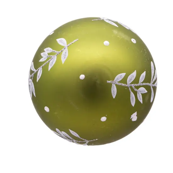 Kurt Adler 80MM Green Leaf Design Ball Ornaments, 6 Piece Set {4}