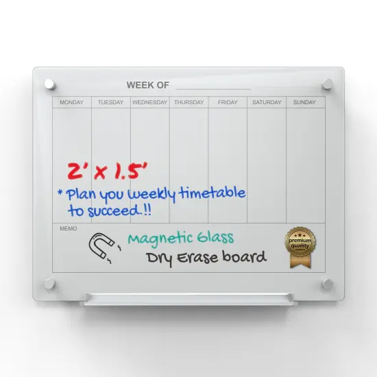 Audio-Visual Direct Magnetic Glass Weekly Calendar & Planner Dry-Erase Board Set White {2}