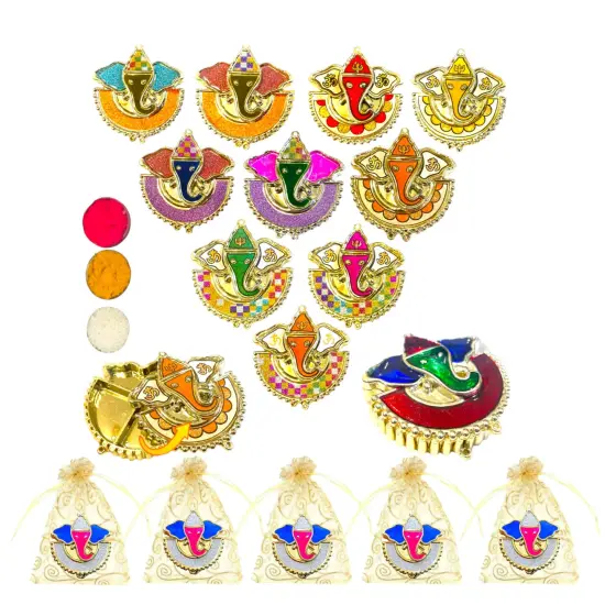 5 Pieces Decorative Ganesha Haldi Kumkum Holder Roli Chawal/rice Holder Indian Festival Favor Diwali Rakhi Pooja Tilak Platter Housewarming Gifts Wedding Favor {3}