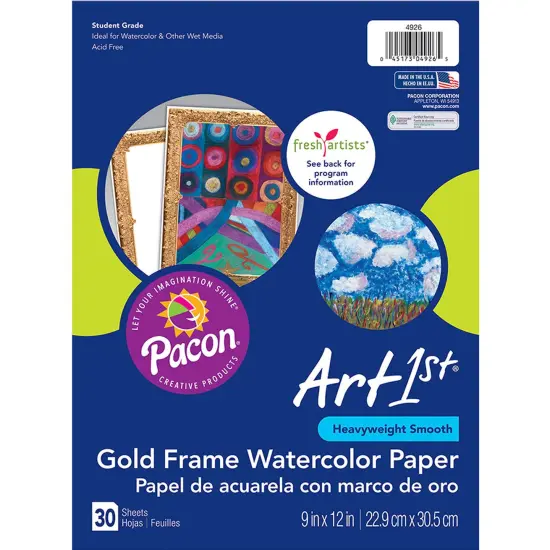 Watercolor Paper, Gold Frame, 9" x 12", 30 Sheets {1}