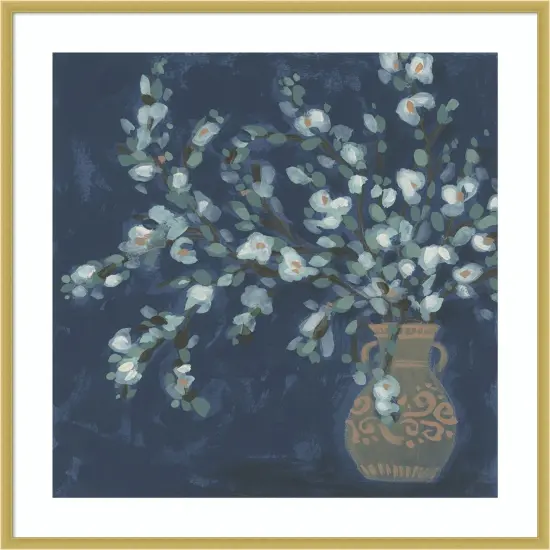 Midnight Indigo Blooms I by June Erica Vess Wood Framed Wall Art Print {1}