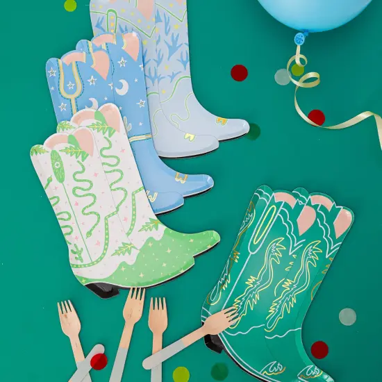 BLUE COWBOY BOOT SHAPED PLATES {2}