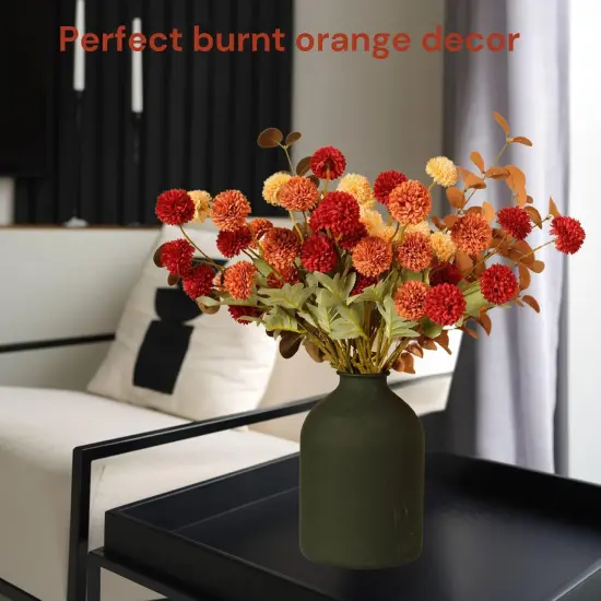 Burnt Orange Faux Kiku Flowers Artificial 10 Stems {4}