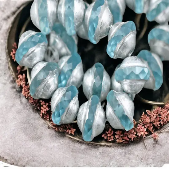 *15* 8x10mm Silver Washed Translucent Sky Blue Saturn Beads {2}