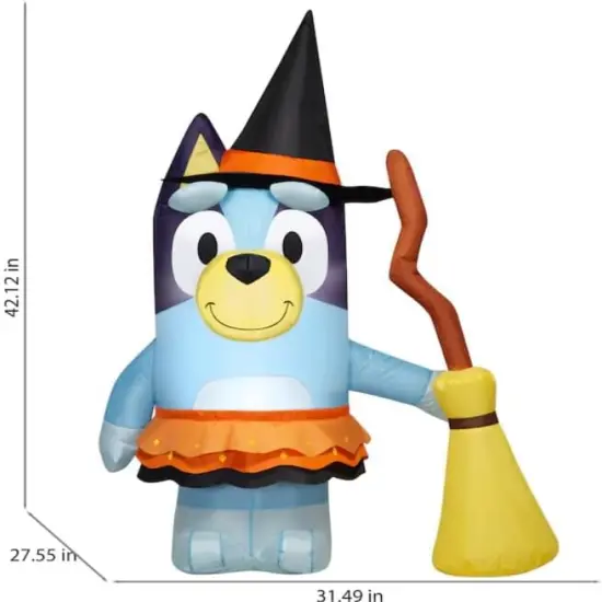 3.5' Gemmy Airblown Inflatable Halloween Bluey In Witch Costume Holding Broom Yard Decoration 553437 {3}